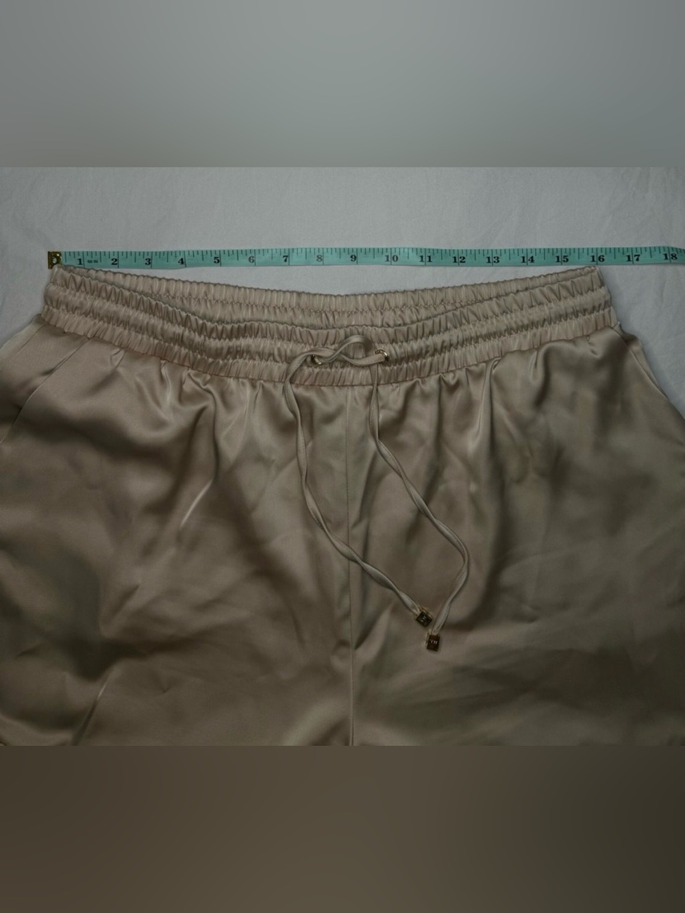 NWOT - NINE WEST Pants Satin Silk Cream/Tan/Beige Boho - Pockets Elastic Waist - Picture 8 of 8